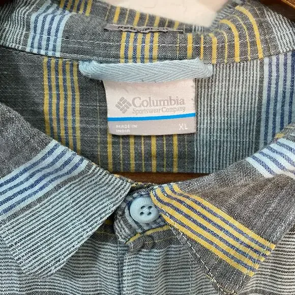 Columbia Men's Shirt Button Down Short Sleeved Blue and Yellow Striped Size XL - Picture 4 of 7